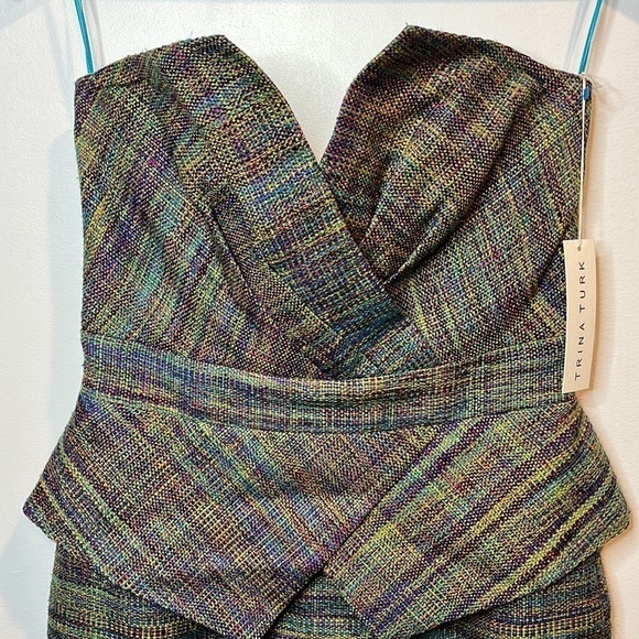 NWT Trina Turk Women’s Strapless Tweed Multicolor Peplum Mini Dress Size 4 - Picture 4 of 11